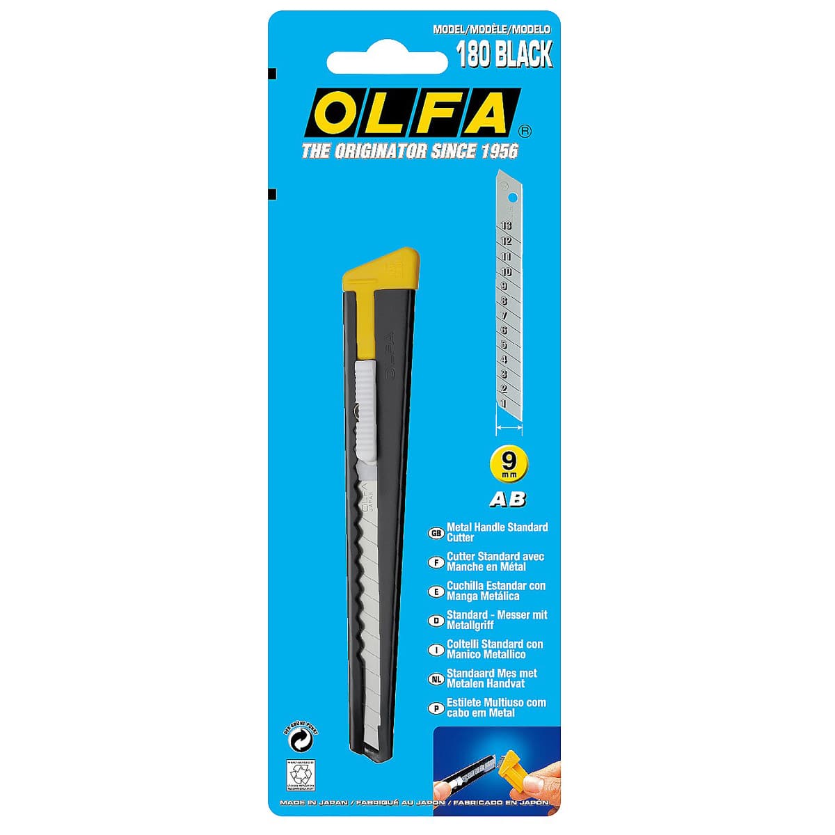 Нож OLFA с выдвижным лезвием, черный, 9мм OL-180-BLACK