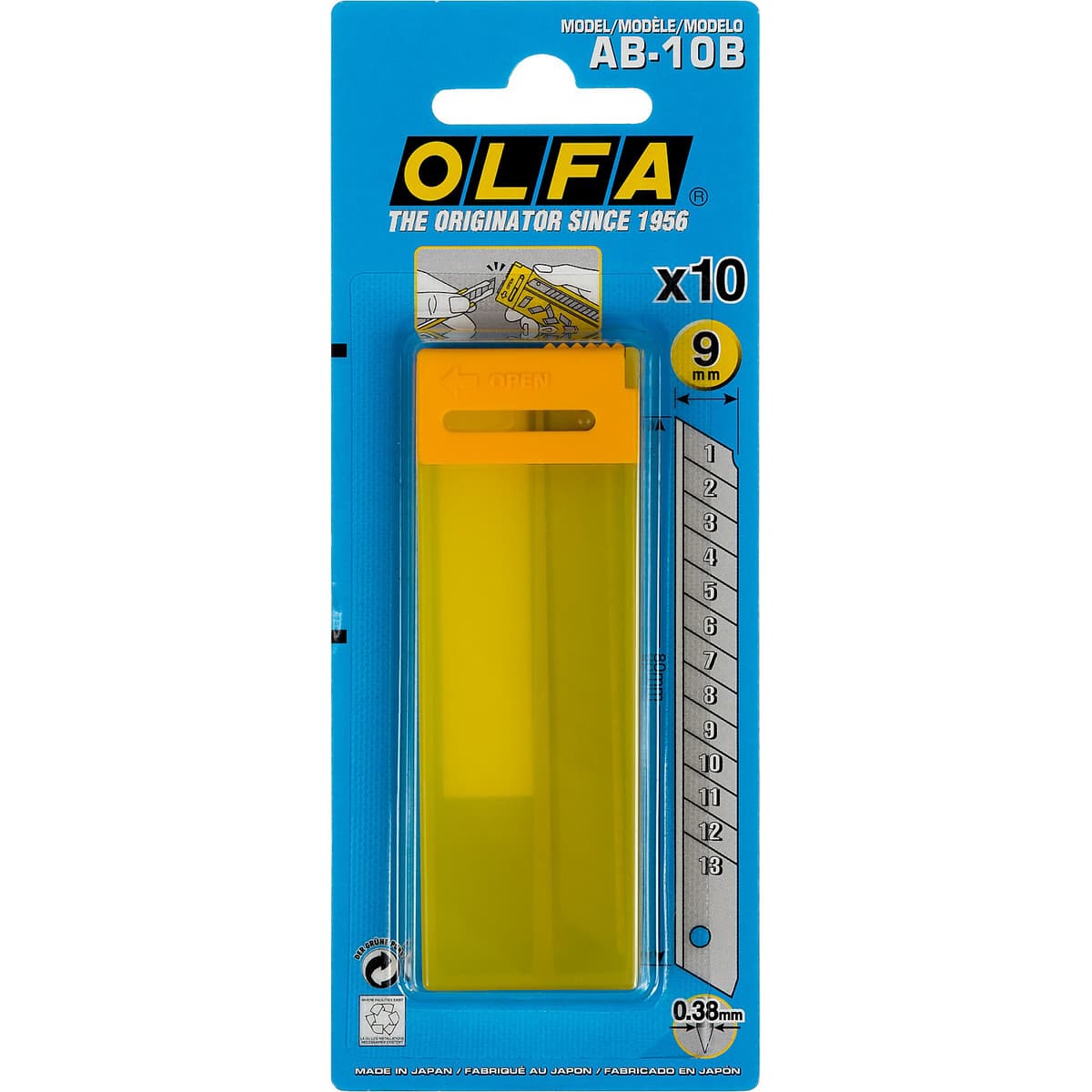 Лезвие OLFA сегментированное, 9х80х0,38мм, 10шт OL-AB-10 B