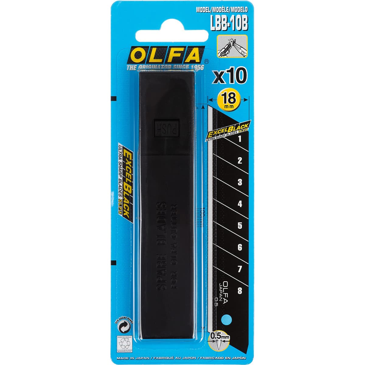 Лезвие OLFA BLACK MAX сегментированное, 18х100х0,5мм, 10шт OL-LBB-10 B
