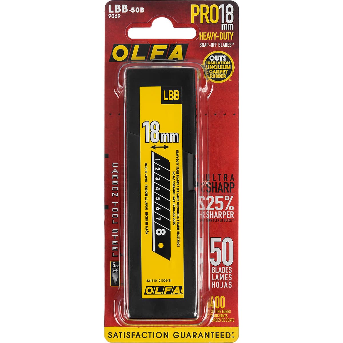 Лезвие OLFA BLACK MAX сегментированное, 8 сегментов, 18х100х0,5мм, 50шт OL-LBB-50 B