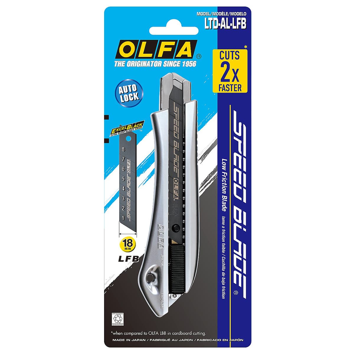 Нож OLFA 18 мм с выдвижным сегментированным лезвием, автофиксатор OL-LTD-AL-LFB